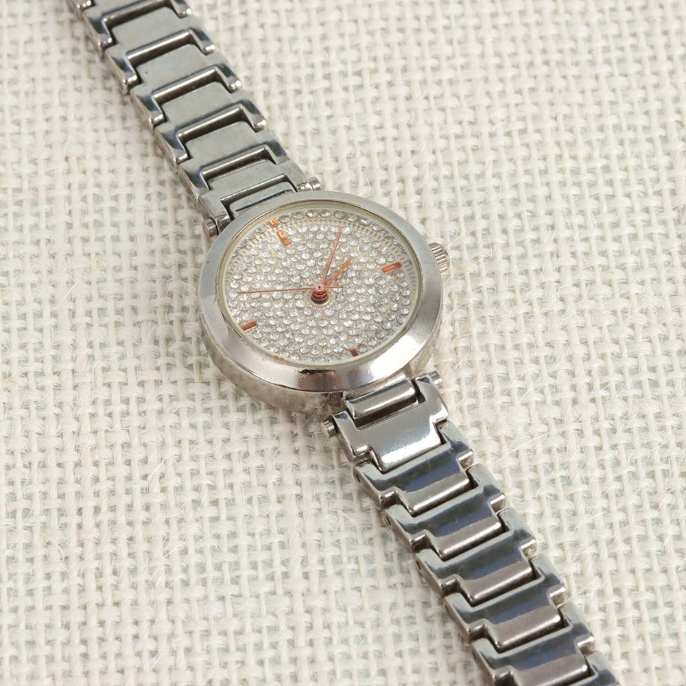 Women's Silver Watch with Pave Crystal Face